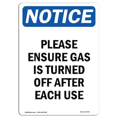 Signmission Safety Sign, OSHA Notice, 18" Height, Please Ensure Gas Is Turned Off Sign, Portrait OS-NS-D-1218-V-17446
